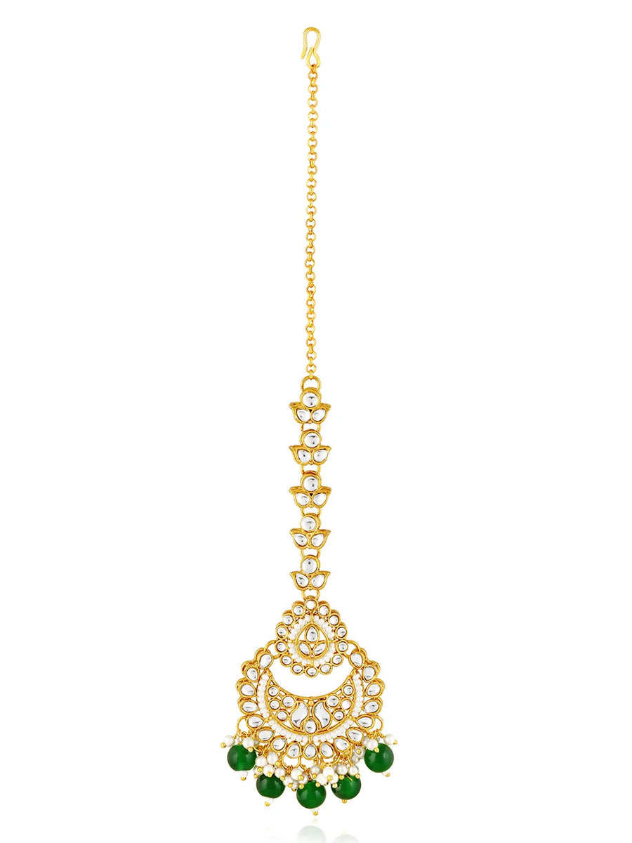 Gold Plated Green Kundan Bridal Necklace Set