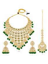 Gold Plated Green Kundan Bridal Necklace Set