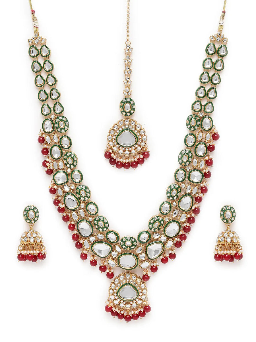 Nature's Glisten Green Necklace Set - Maroon