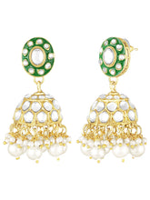 Glistening Nature Necklace Set by Peora. Gold-plated white Kundan necklace set with matching earrings and maang tikka, featuring white beads.