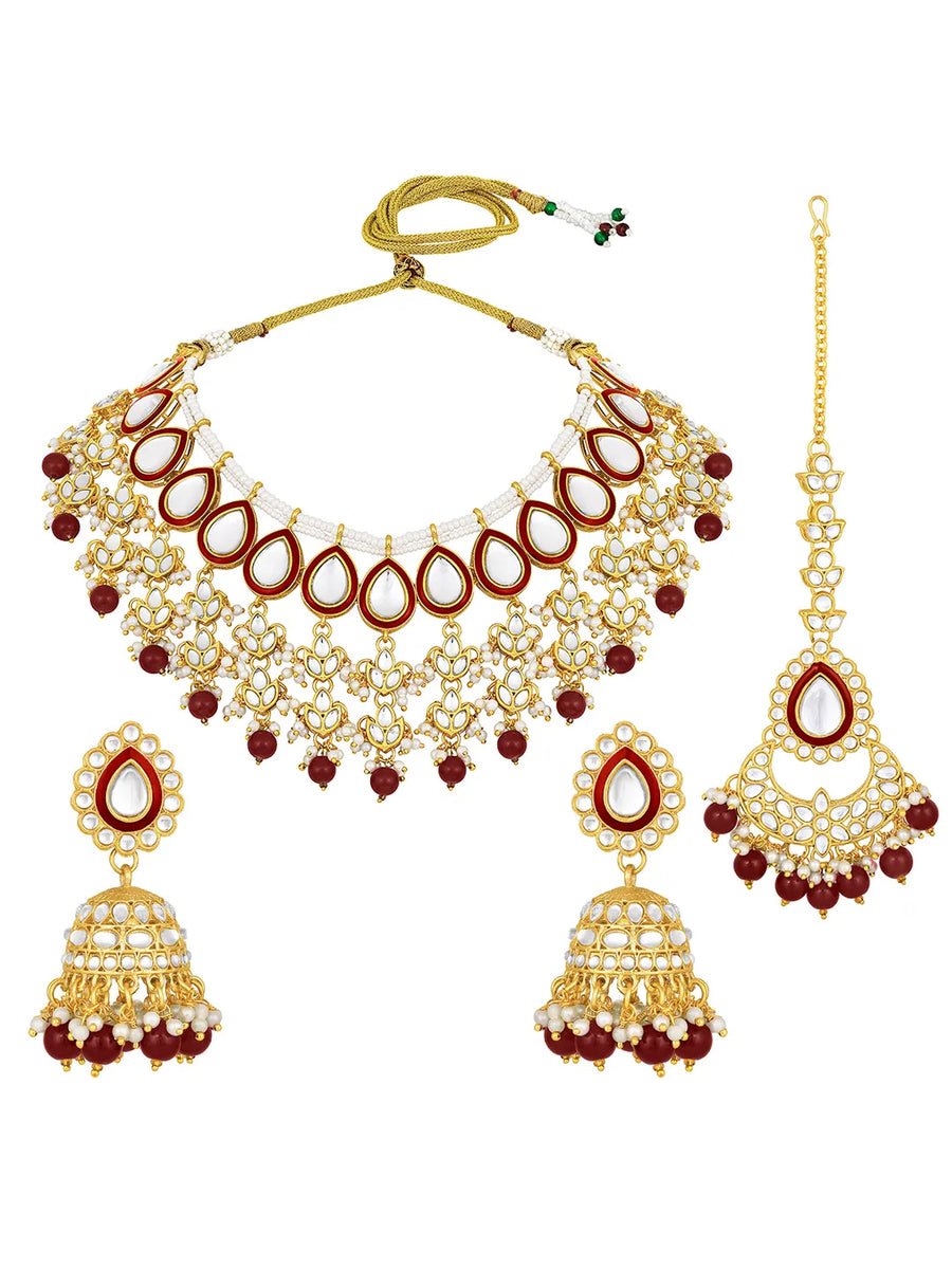 Teardrop Charm Kundan Necklace Set