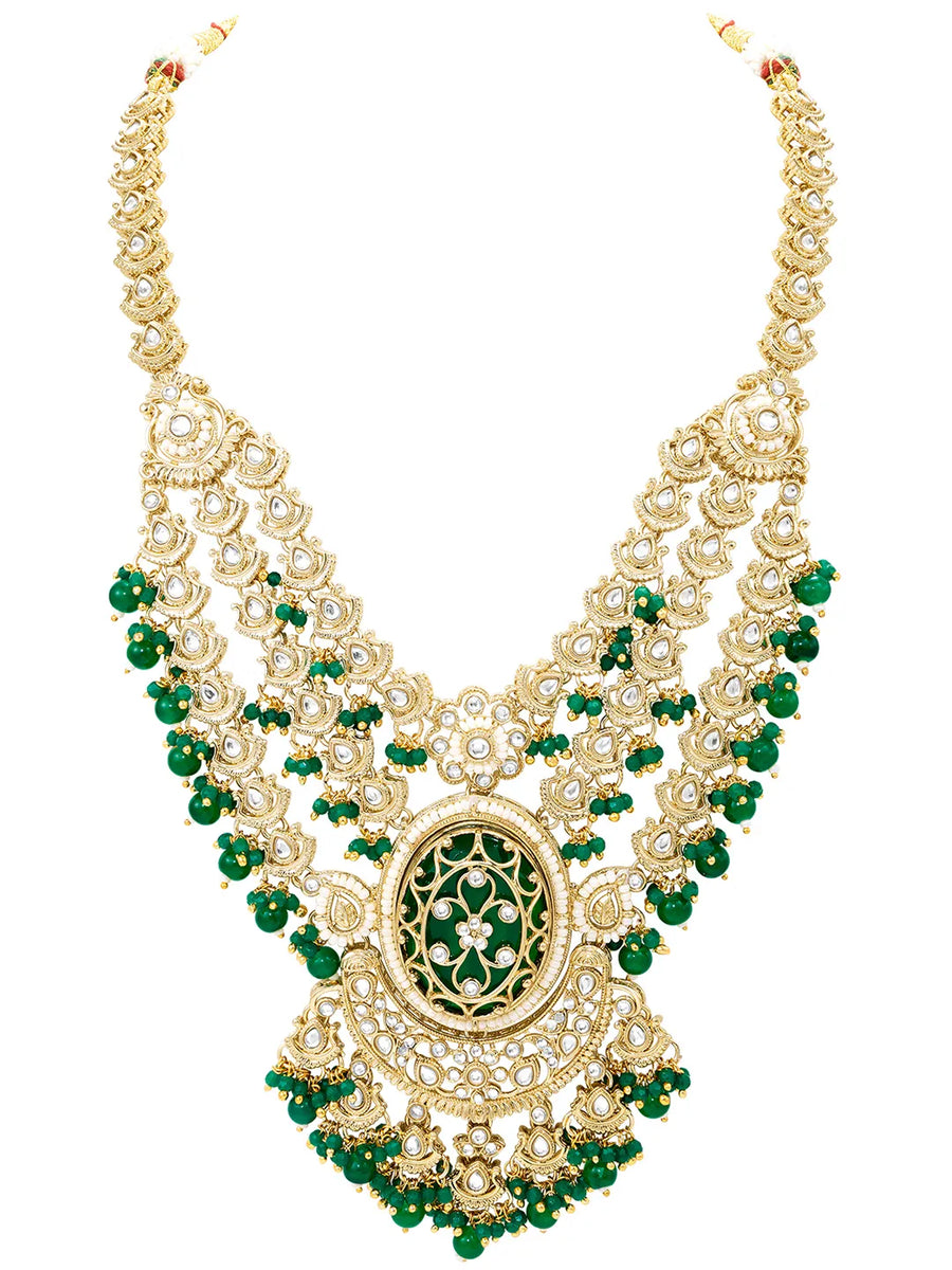 Gold Plated Green Kundan Festive Necklace Set