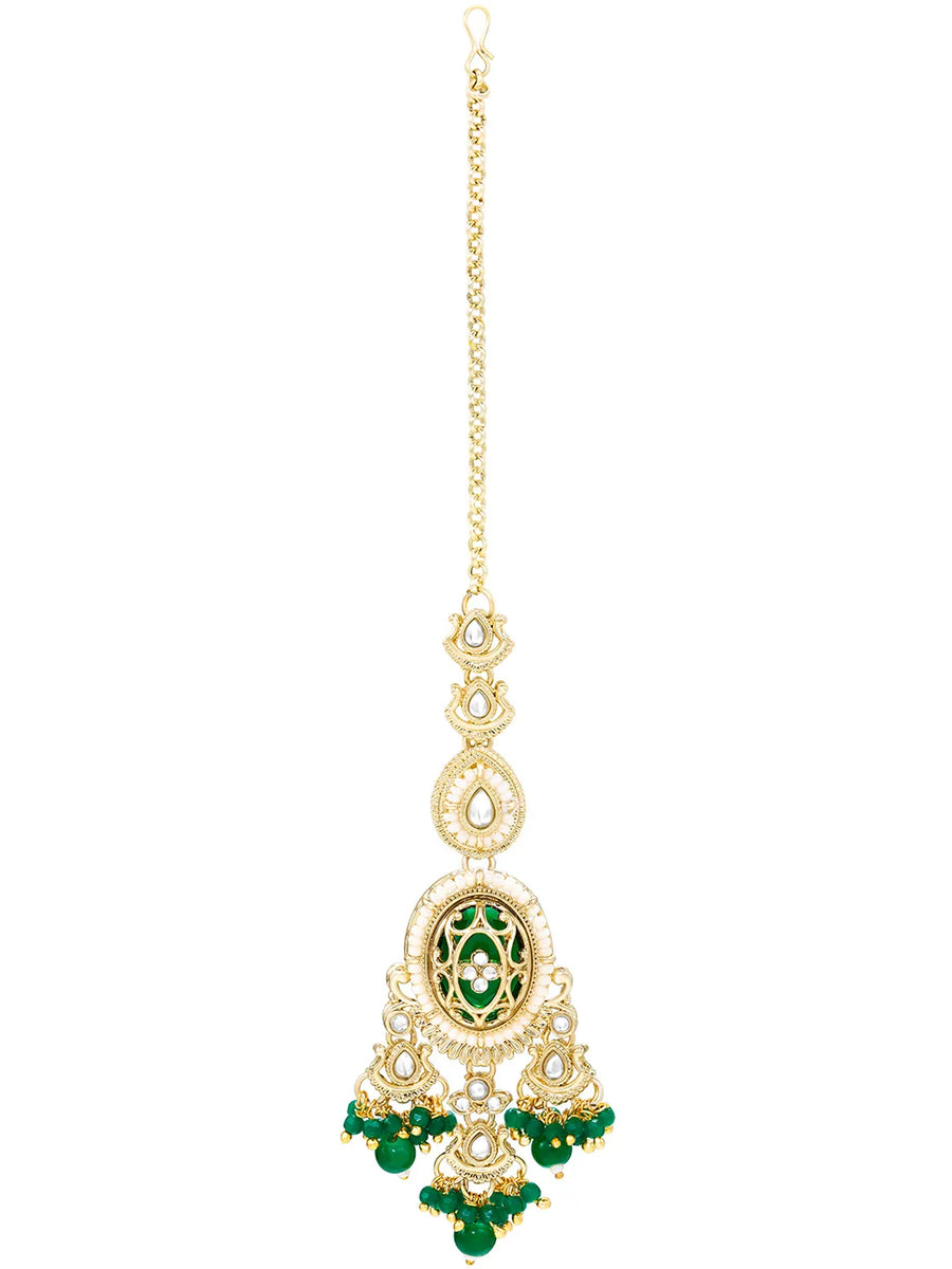 Gold Plated Green Kundan Festive Necklace Set