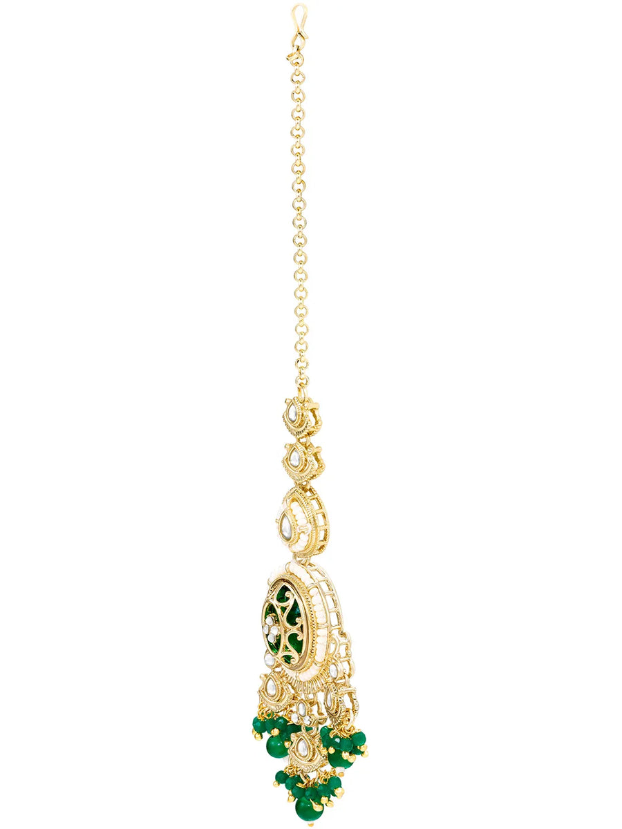 Gold Plated Green Kundan Festive Necklace Set
