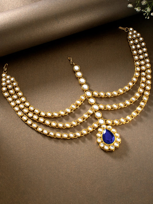 Peora Regal Kundan Blue Drop Maang Tikka