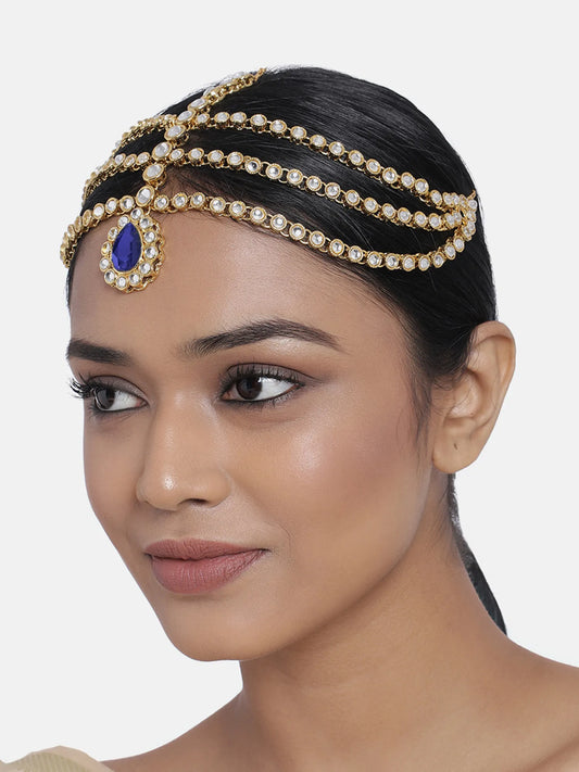 Peora Regal Kundan Blue Drop Maang Tikka