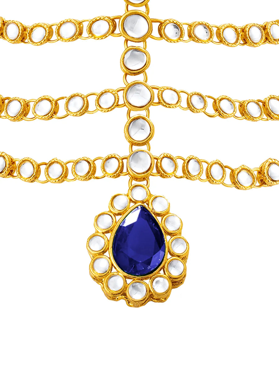 Peora Regal Kundan Blue Drop Maang Tikka