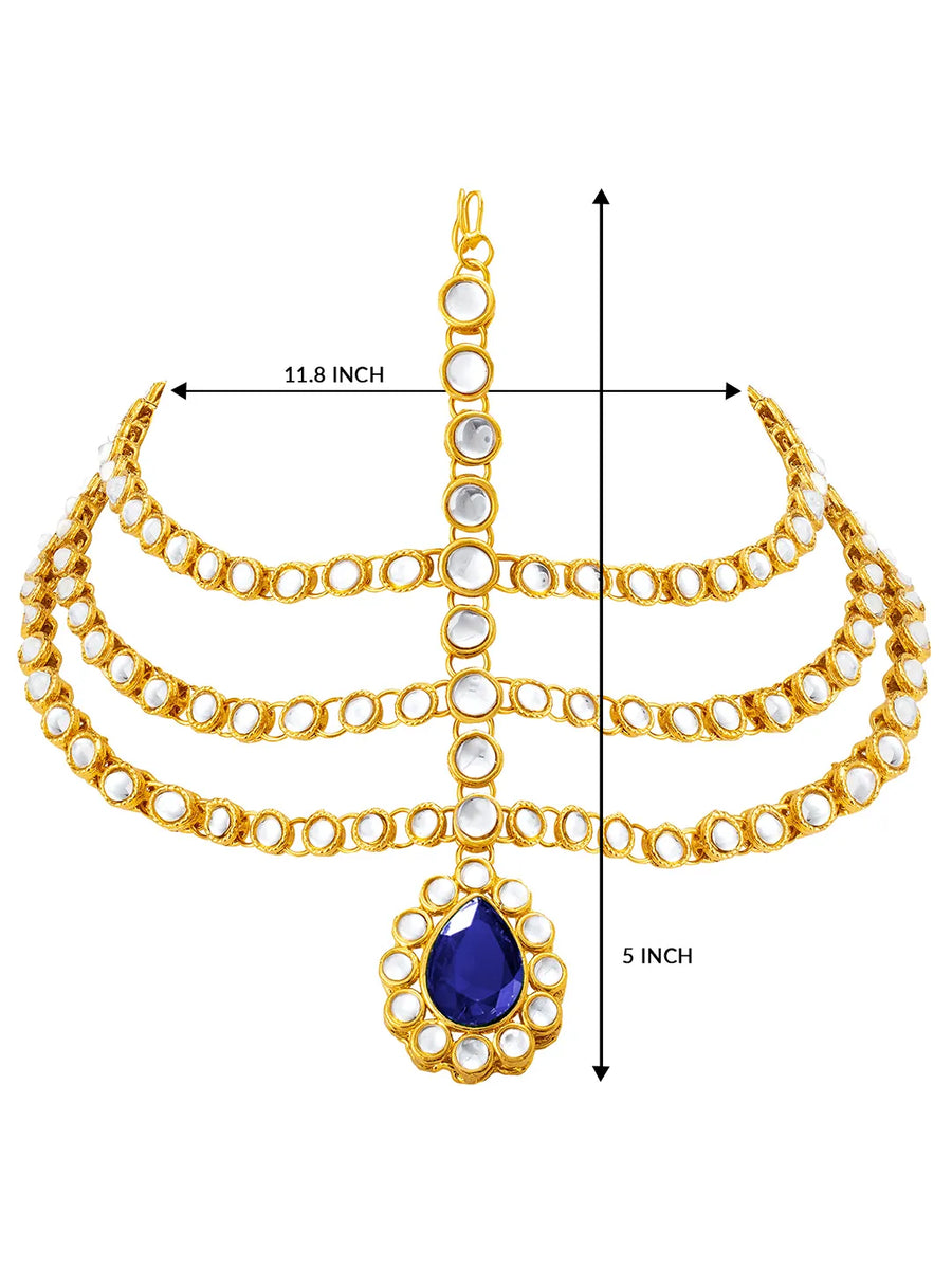 Peora Regal Kundan Blue Drop Maang Tikka