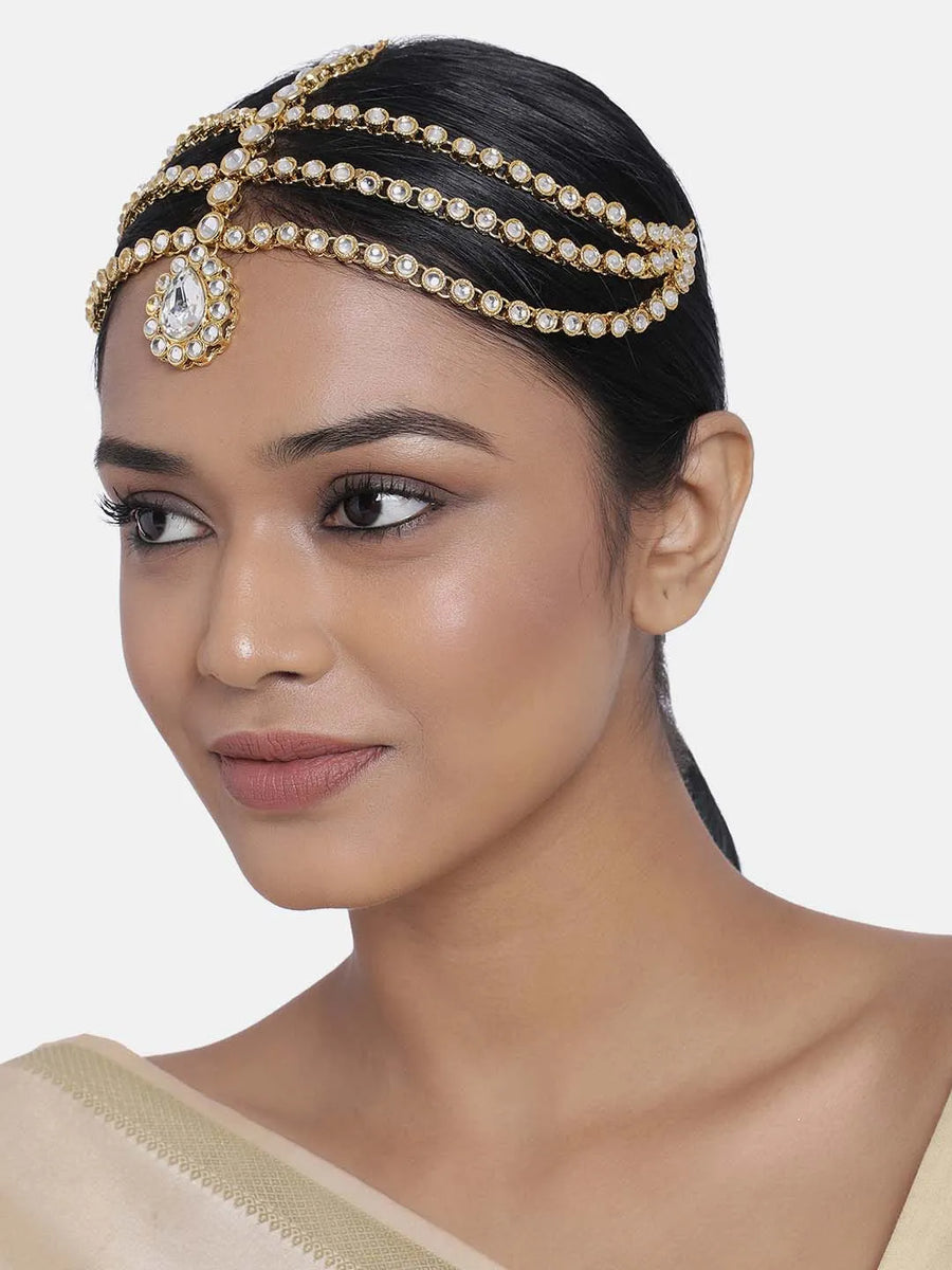 Traditional Kundan Sheesh Patti – Royal Bridal Headpiece | Peora

