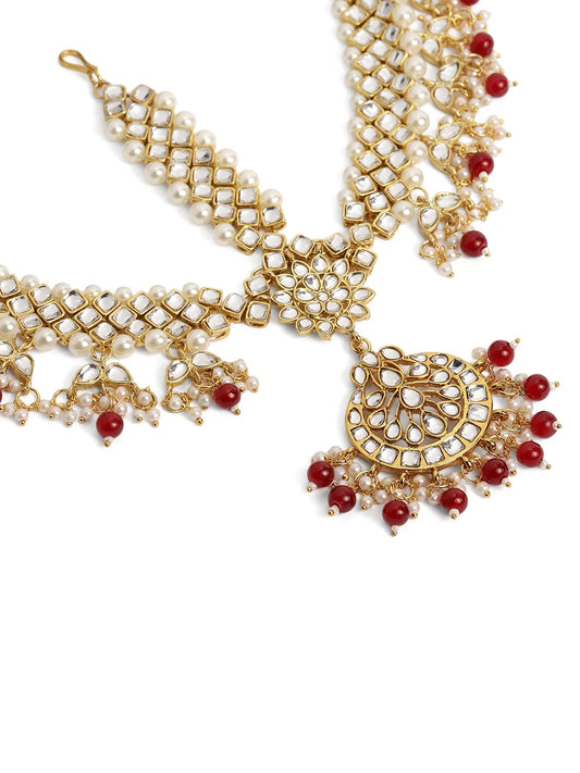 Peora Royal Dulhan Kundan Red Maang Tikka