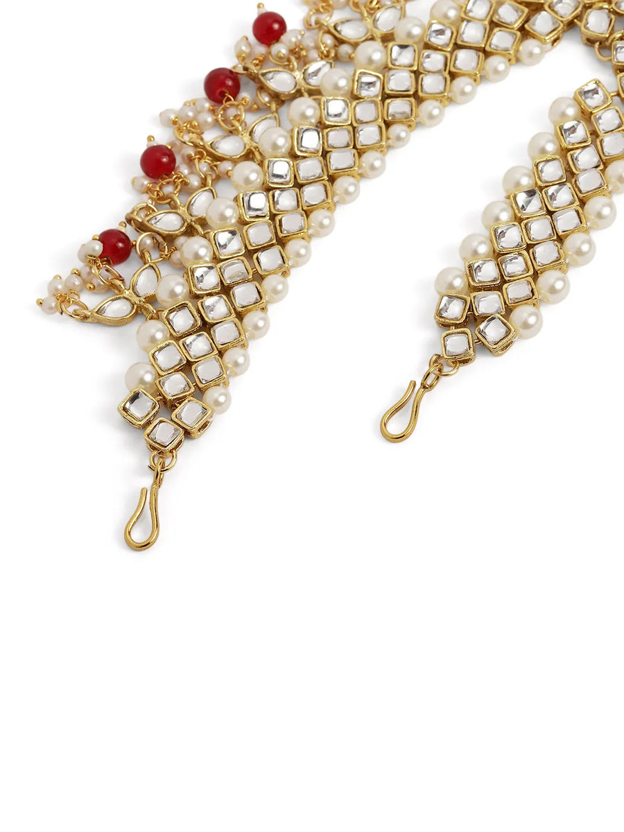 Peora Royal Dulhan Kundan Red Maang Tikka