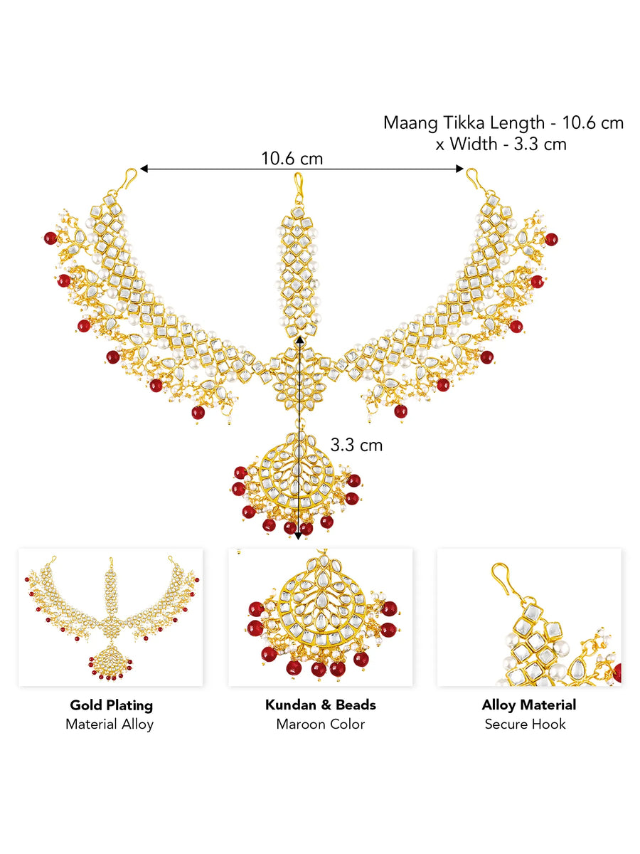 Peora Royal Dulhan Kundan Red Maang Tikka