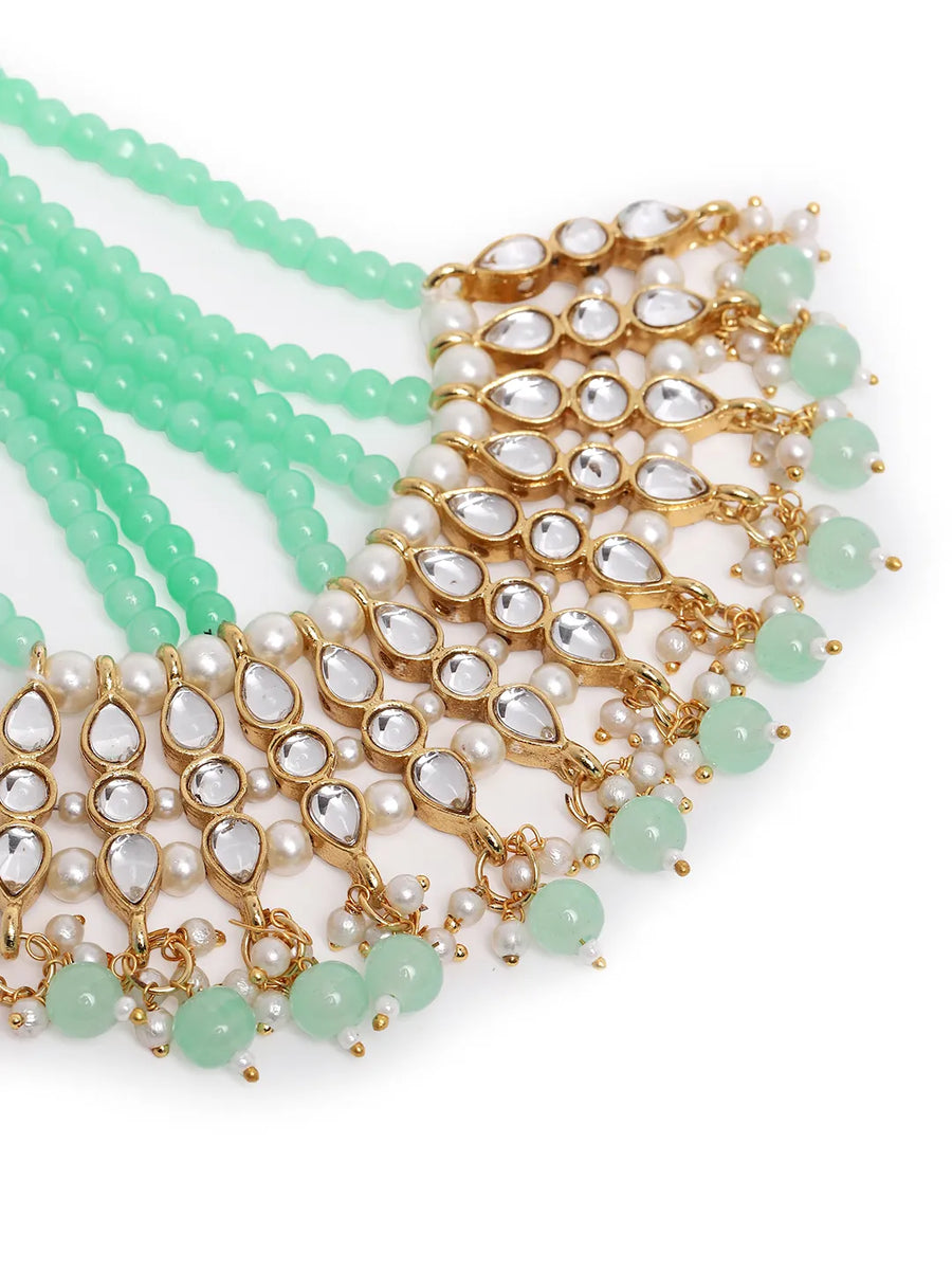 Timeless Kundan and Mint Paso. Beaded paso with kundan, Mint green & white pearls. Best for yoyr wedding.