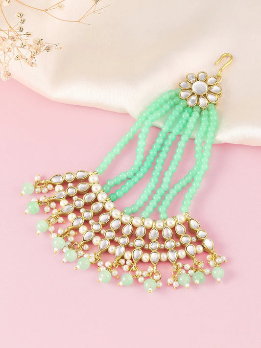 Timeless Kundan and Mint Paso. Beaded paso with kundan, Mint green & white pearls. Best for yoyr wedding.
