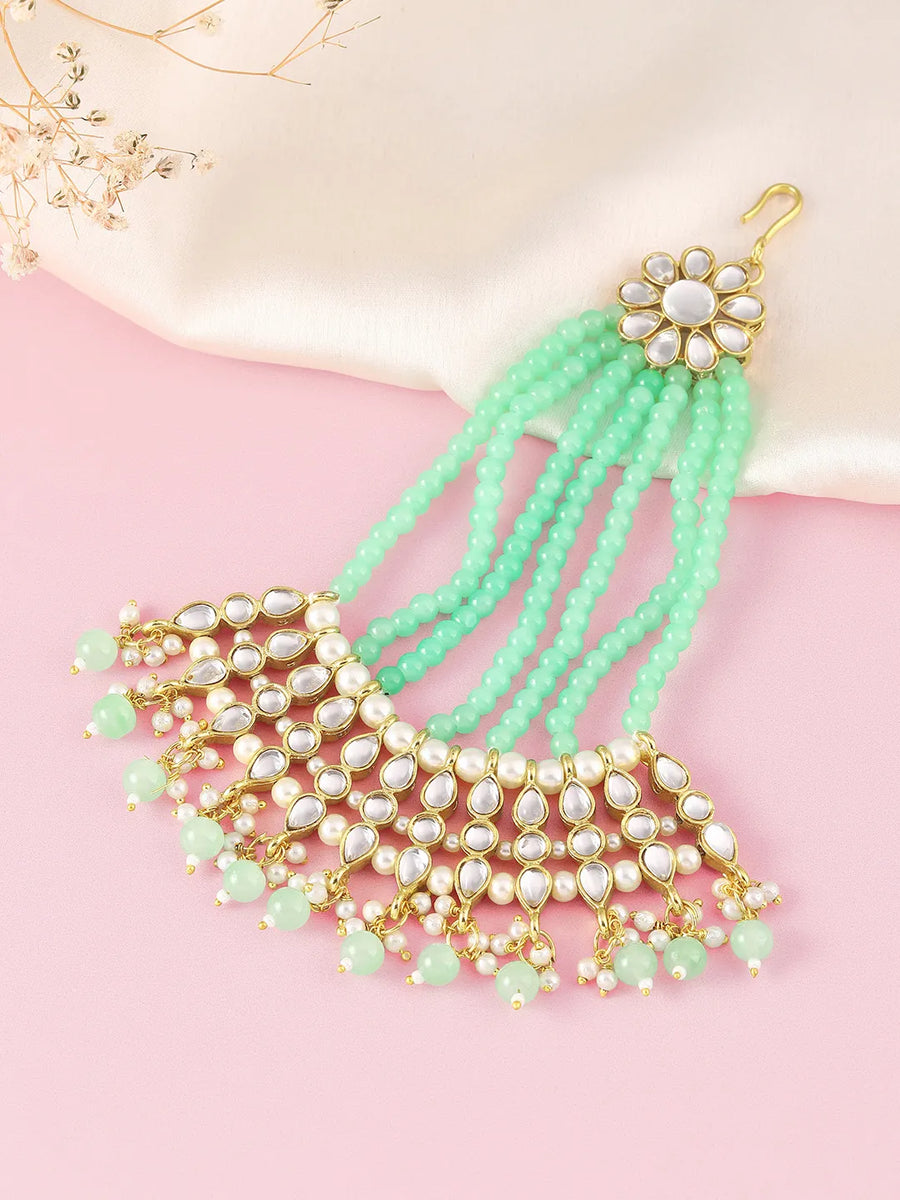 Timeless Kundan and Mint Paso. Beaded paso with kundan, Mint green & white pearls. Best for yoyr wedding.