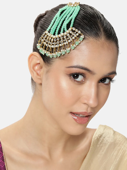 Timeless Kundan and Mint Paso. Beaded paso with kundan, Mint green & white pearls. Best for yoyr wedding.