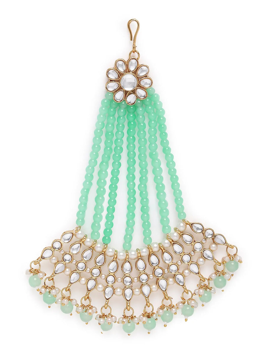 Timeless Kundan and Mint Paso. Beaded paso with kundan, Mint green & white pearls. Best for yoyr wedding.