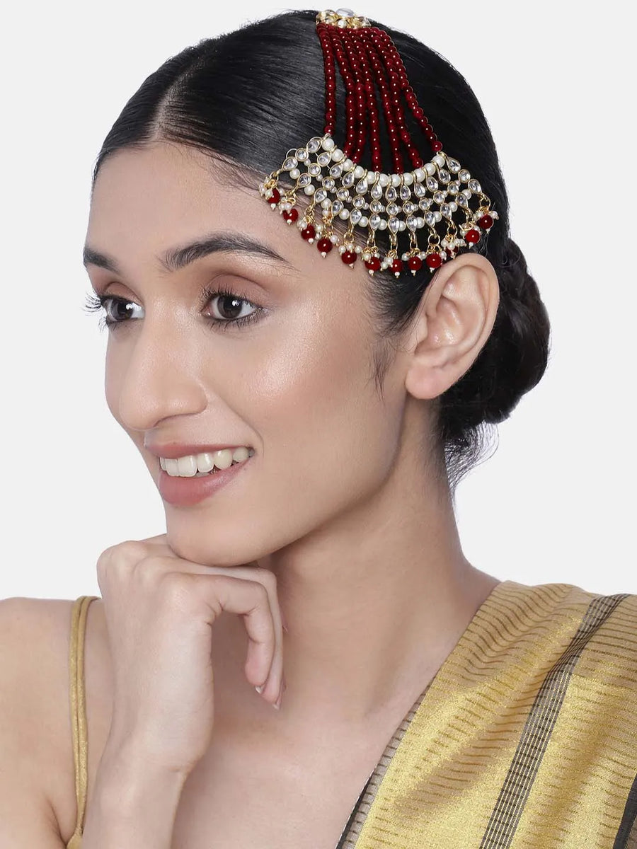 Timeless Kundan and Pearl Paso - Maroon