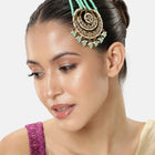 Regal Kundan Studded Paso Jewellery. Paso with gold and mint green beads & studded with kundan. Best for your wedding look.