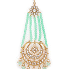 Regal Kundan Studded Paso Jewellery. Paso with gold and mint green beads & studded with kundan. Best for your wedding look.