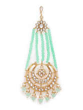 Regal Kundan Studded Paso Jewellery. Paso with gold and mint green beads & studded with kundan. Best for your wedding look.