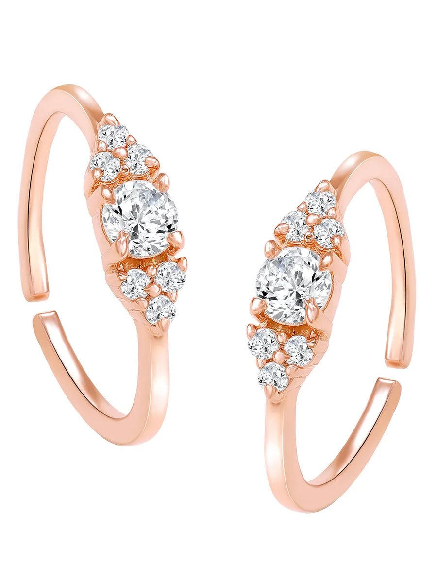 Rose Gold Plated White Crystal Floral Toe Rings