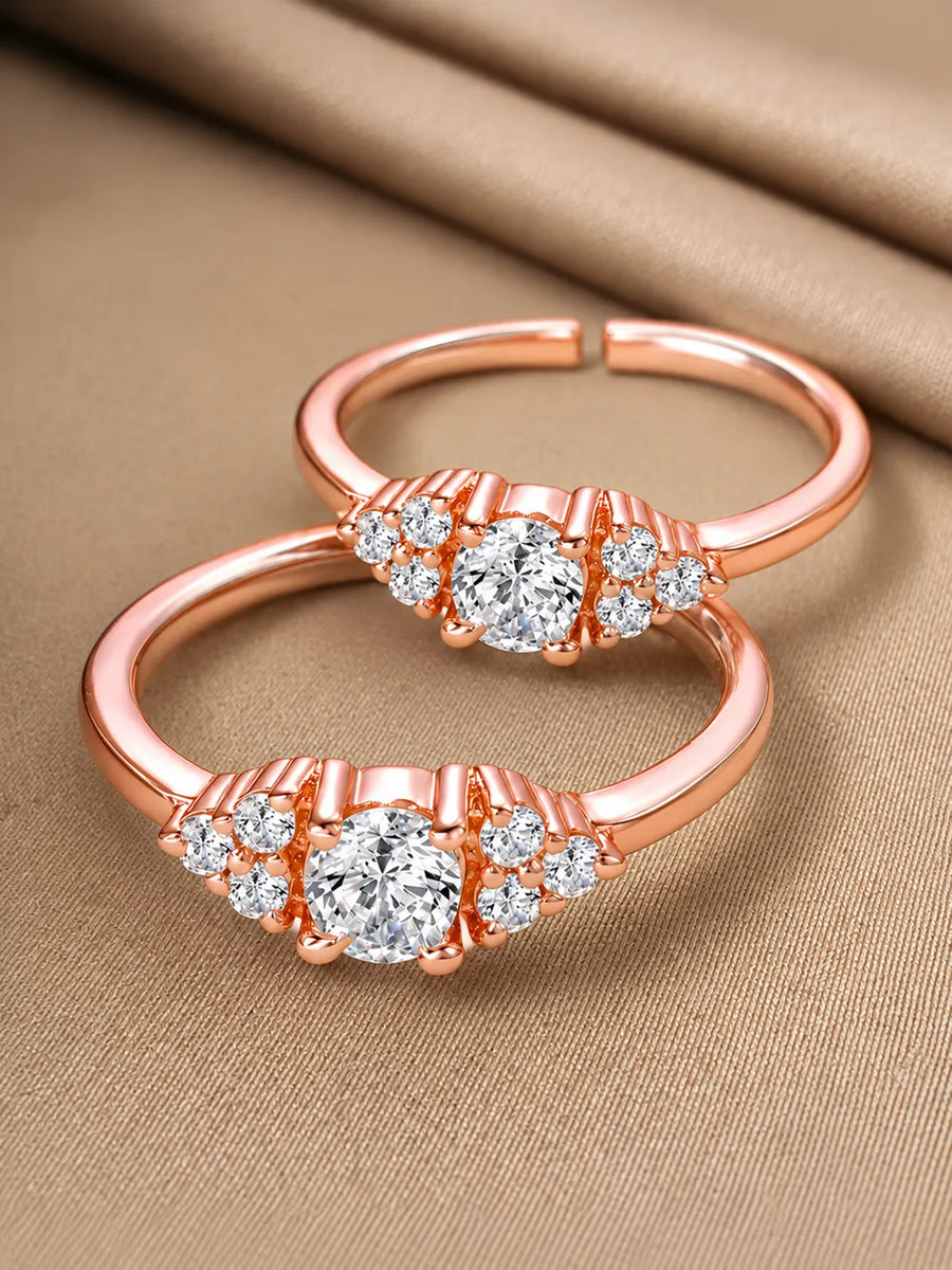 Rose Gold Plated White Crystal Floral Toe Rings