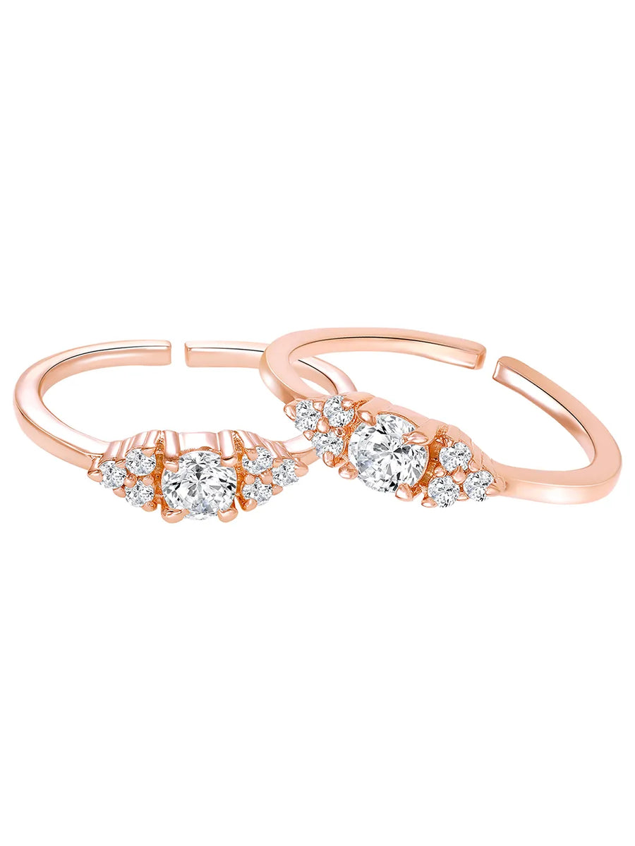 Rose Gold Plated White Crystal Floral Toe Rings