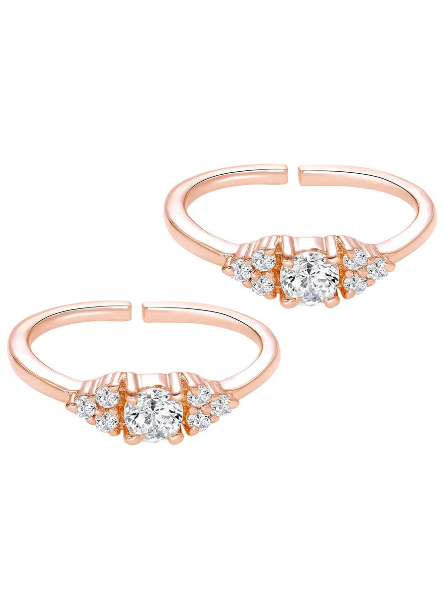 Rose Gold Plated White Crystal Floral Toe Rings