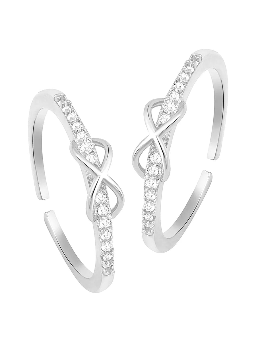 Rhodium Plated Infinity Sparkle Toe Rings