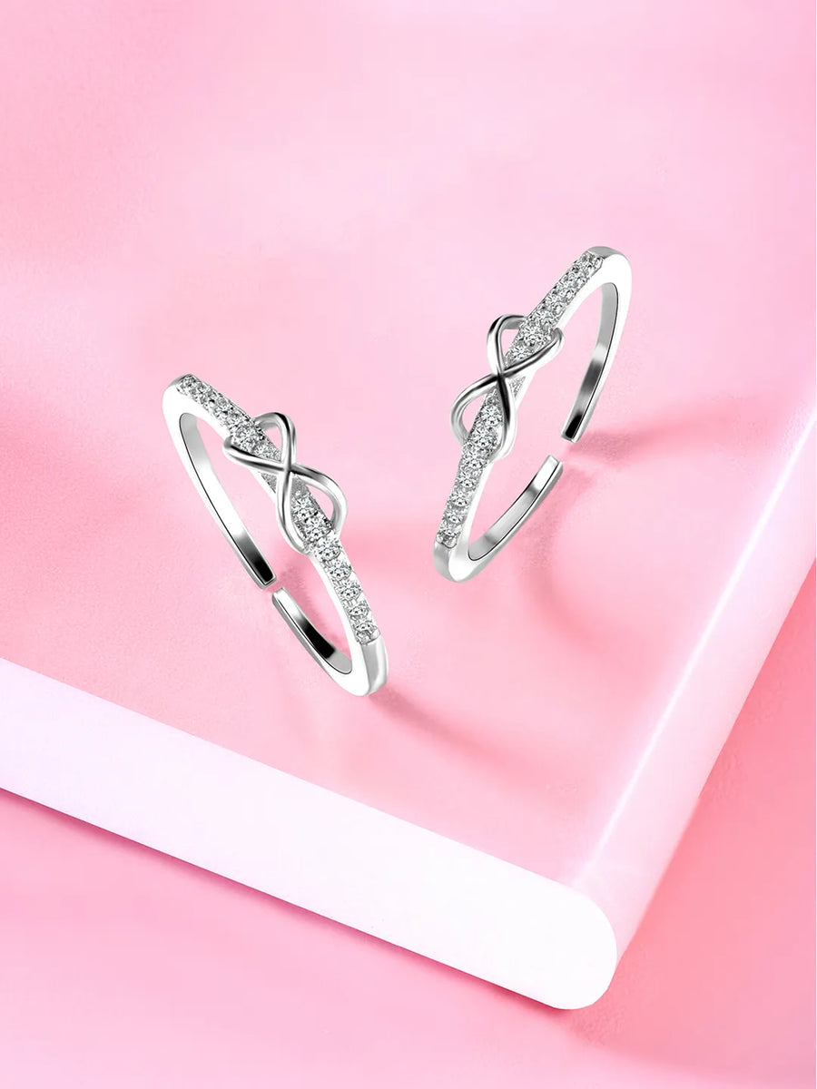 Rhodium Plated Infinity Sparkle Toe Rings
