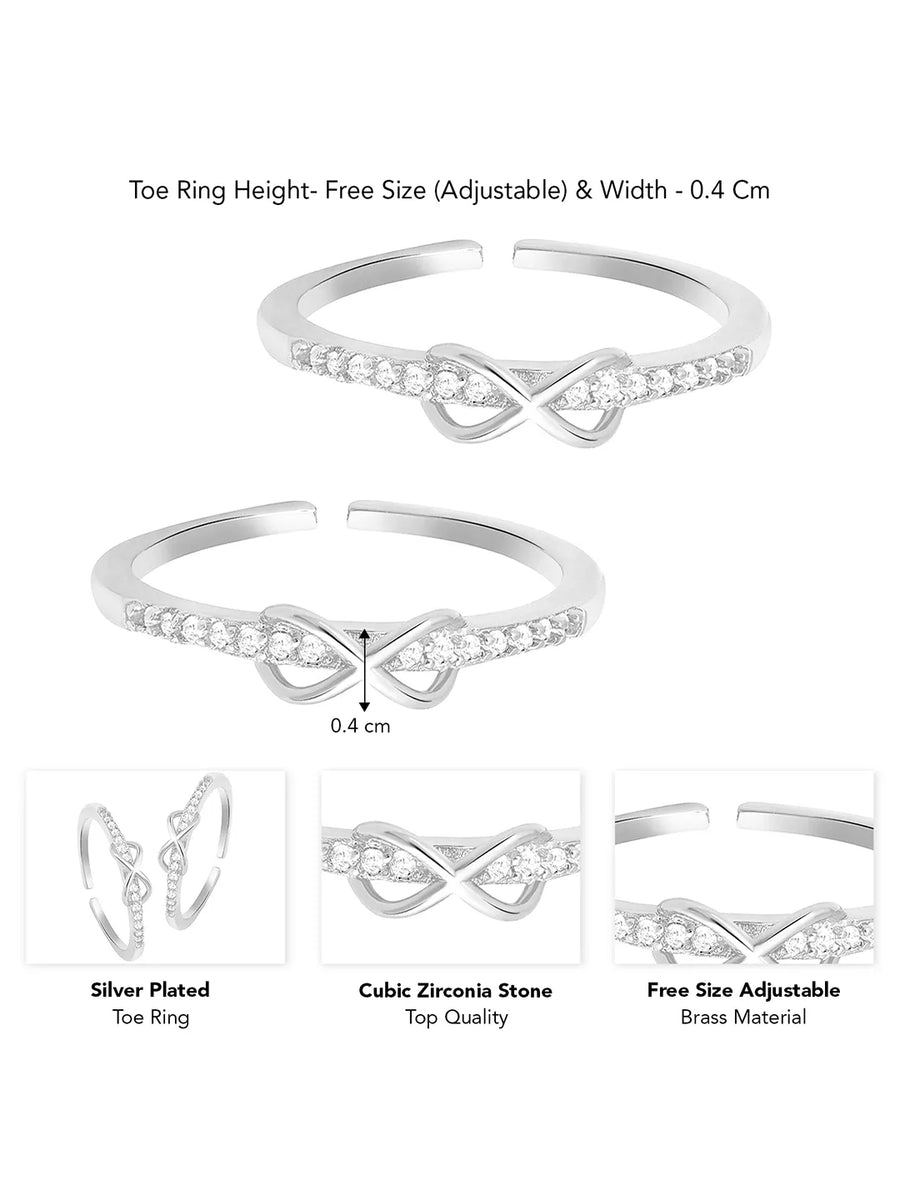 Rhodium Plated Infinity Sparkle Toe Rings