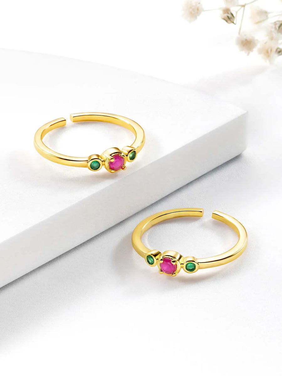 Rani Pink & Green CZ Toe Rings | Vibrant Ethnic Jewellery by Peora

