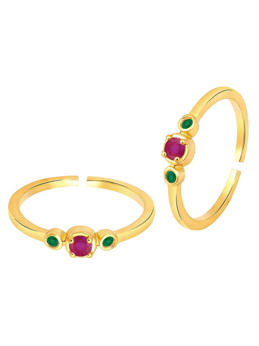 Rani Pink & Green CZ Toe Rings | Vibrant Ethnic Jewellery by Peora

