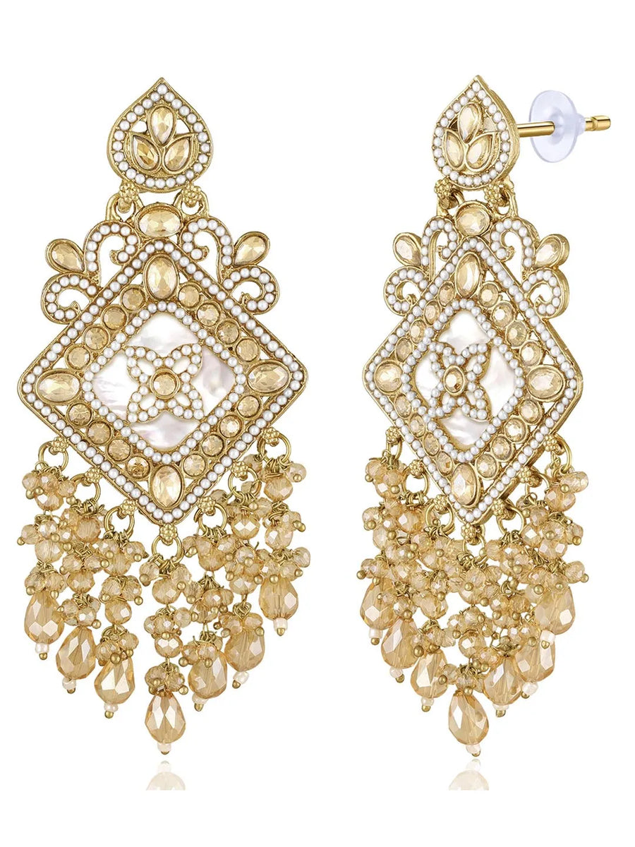 Crystal Bloom Gilded Dangle Earrings - Champagne