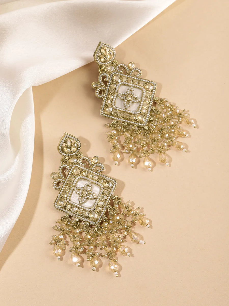 Crystal Bloom Gilded Dangle Earrings - Champagne