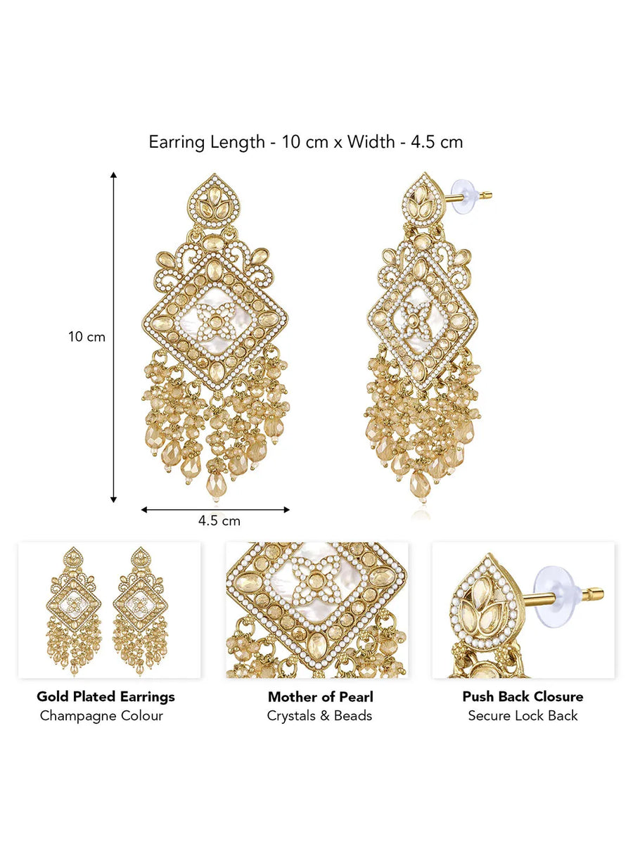 Crystal Bloom Gilded Dangle Earrings - Champagne