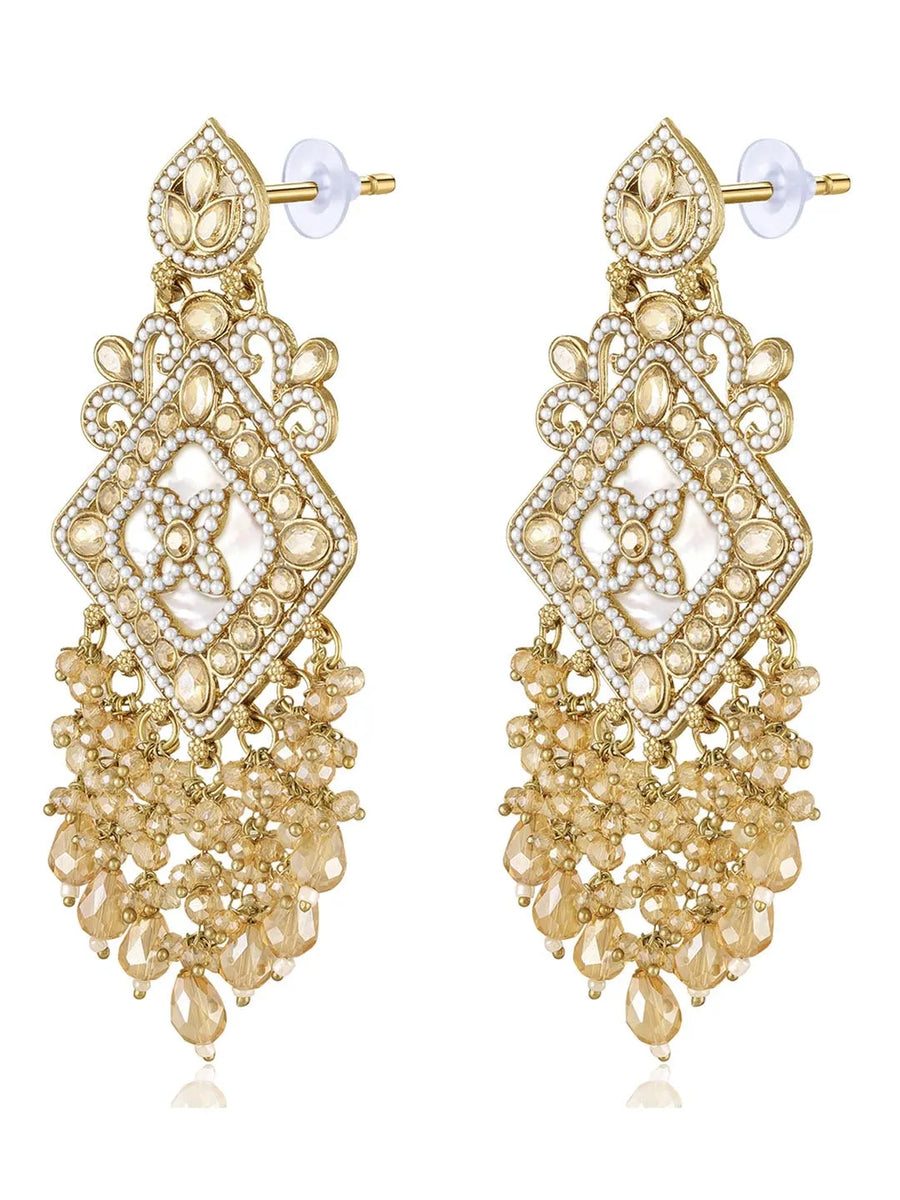 Crystal Bloom Gilded Dangle Earrings - Champagne