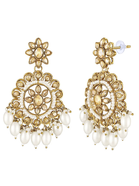 Pearl Crystal Bloom Maangtikka Set - Champagne