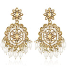 Pearl Crystal Bloom Maangtikka Set - Champagne