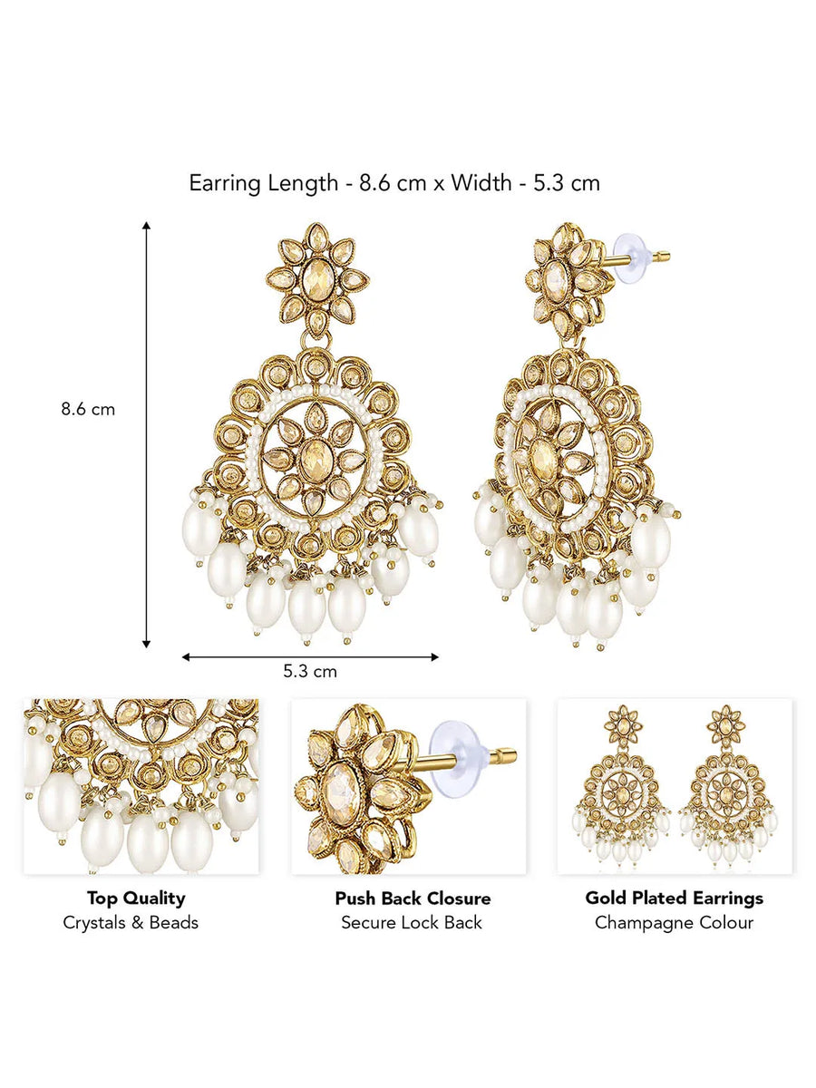Pearl Crystal Bloom Maangtikka Set - Champagne