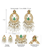 Royal Pearl & Crystal Chandbali Earrings - Green -White