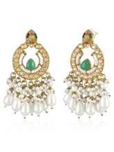 Royal Pearl & Crystal Chandbali Earrings - Green -White