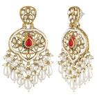 Pearl Cluster Crystals Dangler Earrings - Red -White