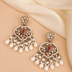 Pearl Cluster Crystals Dangler Earrings - Red -White