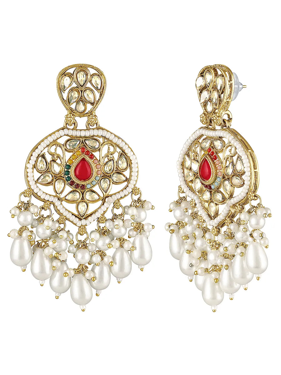 Pearl Cluster Crystals Dangler Earrings - Red -White