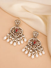 Pearl Cluster Crystals Dangler Earrings - Red -White