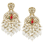 Pearl Cluster Crystals Dangler Earrings - Red -White