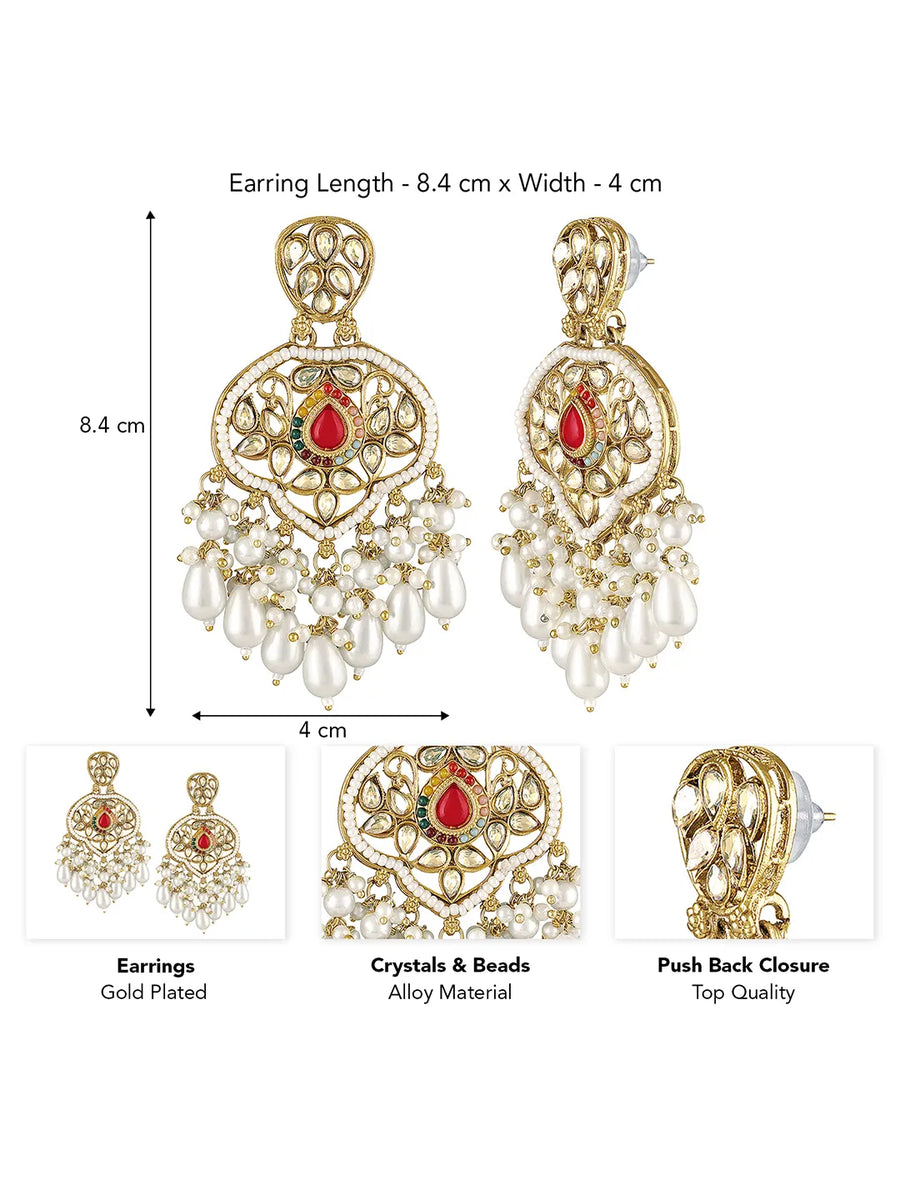 Pearl Cluster Crystals Dangler Earrings - Red -White