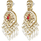 Pearl Cluster Crystals Dangler Earrings - Red -White